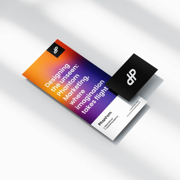 Een visitekaartje en een flyer met daarop de bedrijfsinformatie, het logo en een inspirerende quote.